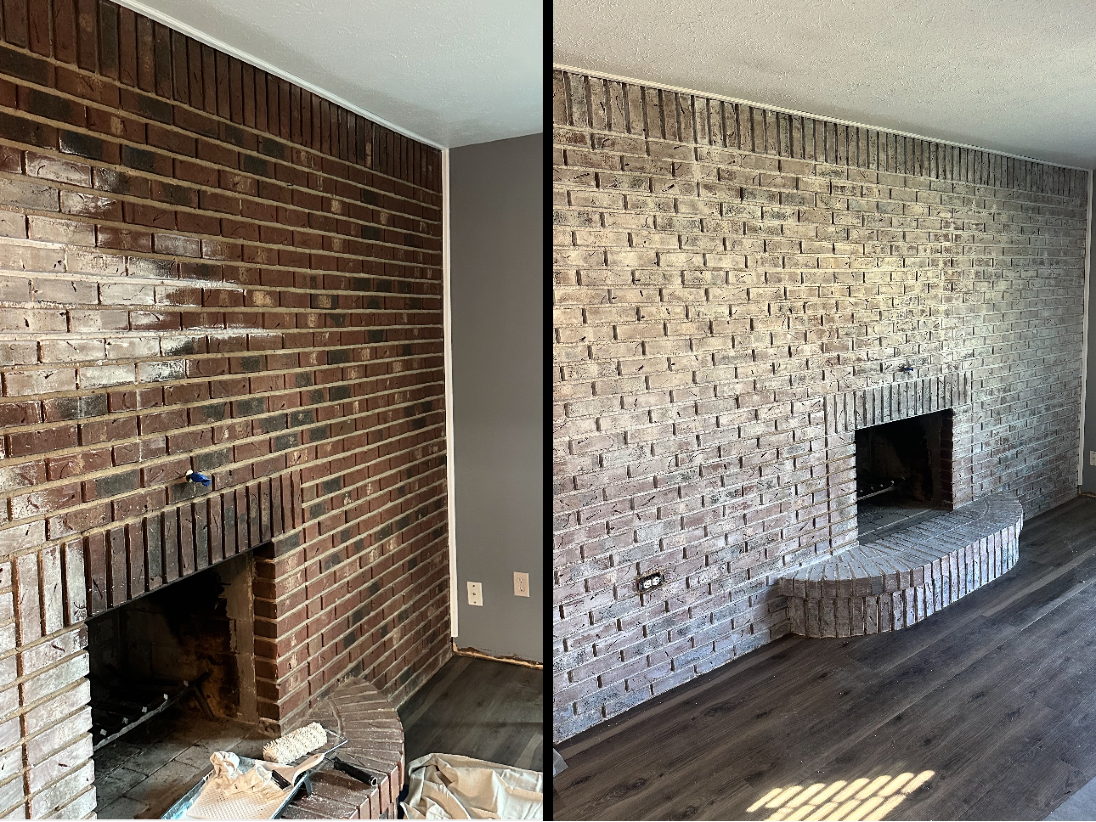 Fireplace brick restoration — before & after